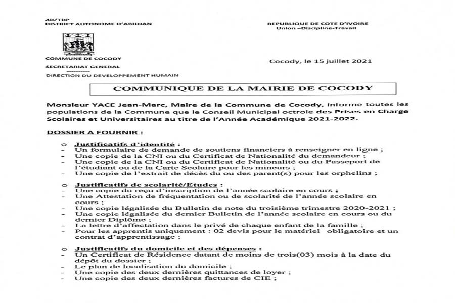Prises en charge scolaires et universitaires 2021-2022